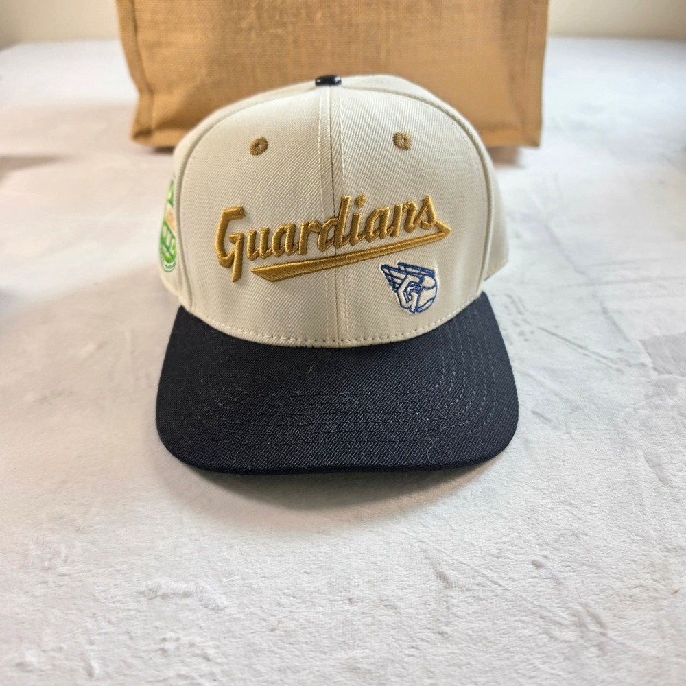 Cleveland Guardians Pro Standard MLB Snapback Hat Cream Navy Gold Wool Cap